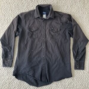 VTG Wrangler Pearl Snap Long Sleeve Large Black XL Y2K 90's Distressed Workwear